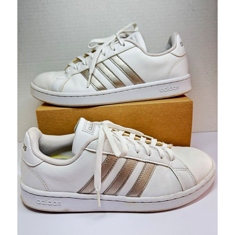 ADIDAS Grand Court White Platinum Metallic Lace Up Sneakers Women Size 10 (Bx 5)